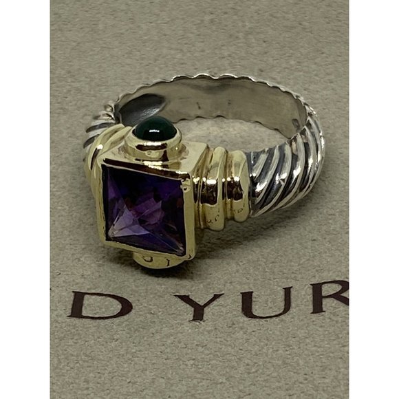 David Yurman 925 14K Gold Renaissance Cable Ring Amethyst Green Onyx Sz 7.75 - Picture 4 of 8